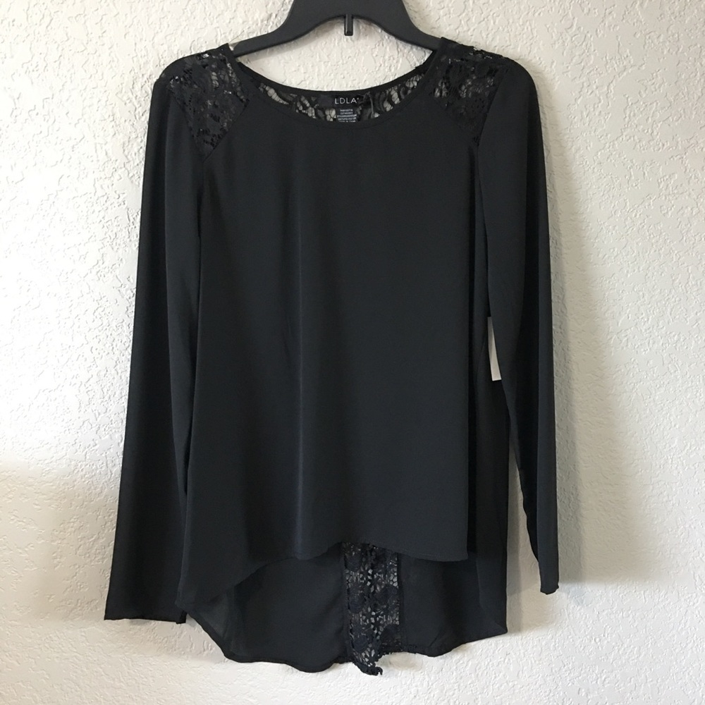 LDLA Black Long Sleeve Blouse with Lace details
